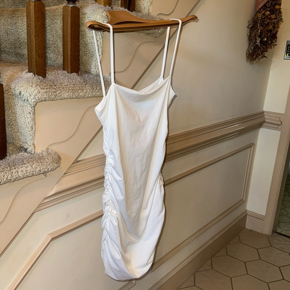 White Ruched Body-con Mini Dress